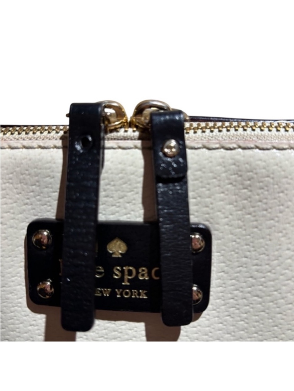 Kate Spade Leather Dome Satchel Cream Black Top Handle Bag - Picture 6 of 7
